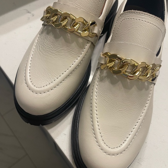 Anthropologie White with Gold Lug platform loafer shoes - Picture 5 of 5